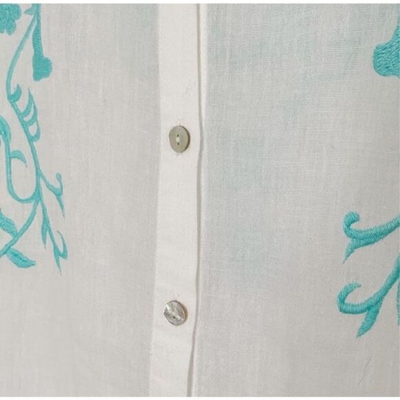Piccola Bella Linen Button Front Blue Embroidery Shirt Cover-Up Women’s Size - M - Picture 4 of 9